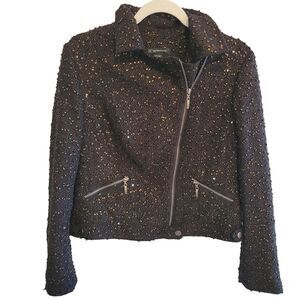 INC International Concepts Women's Petite Medium Black and Gold Biker Jacket Zip
